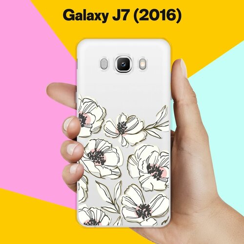 Силиконовый чехол на Samsung Galaxy J7 (2016) Белые цветы / для Самсунг Галакси Джей 7 (2016) пластиковый чехол флаг чечни 2 на samsung galaxy j7 2016 самсунг галакси джей 7 2016