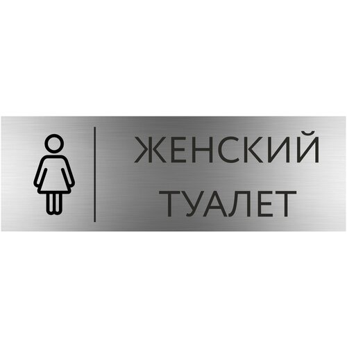 Табличка женский туалет с гравировкой (300*100 мм) с гравировкой / Табличка серебро