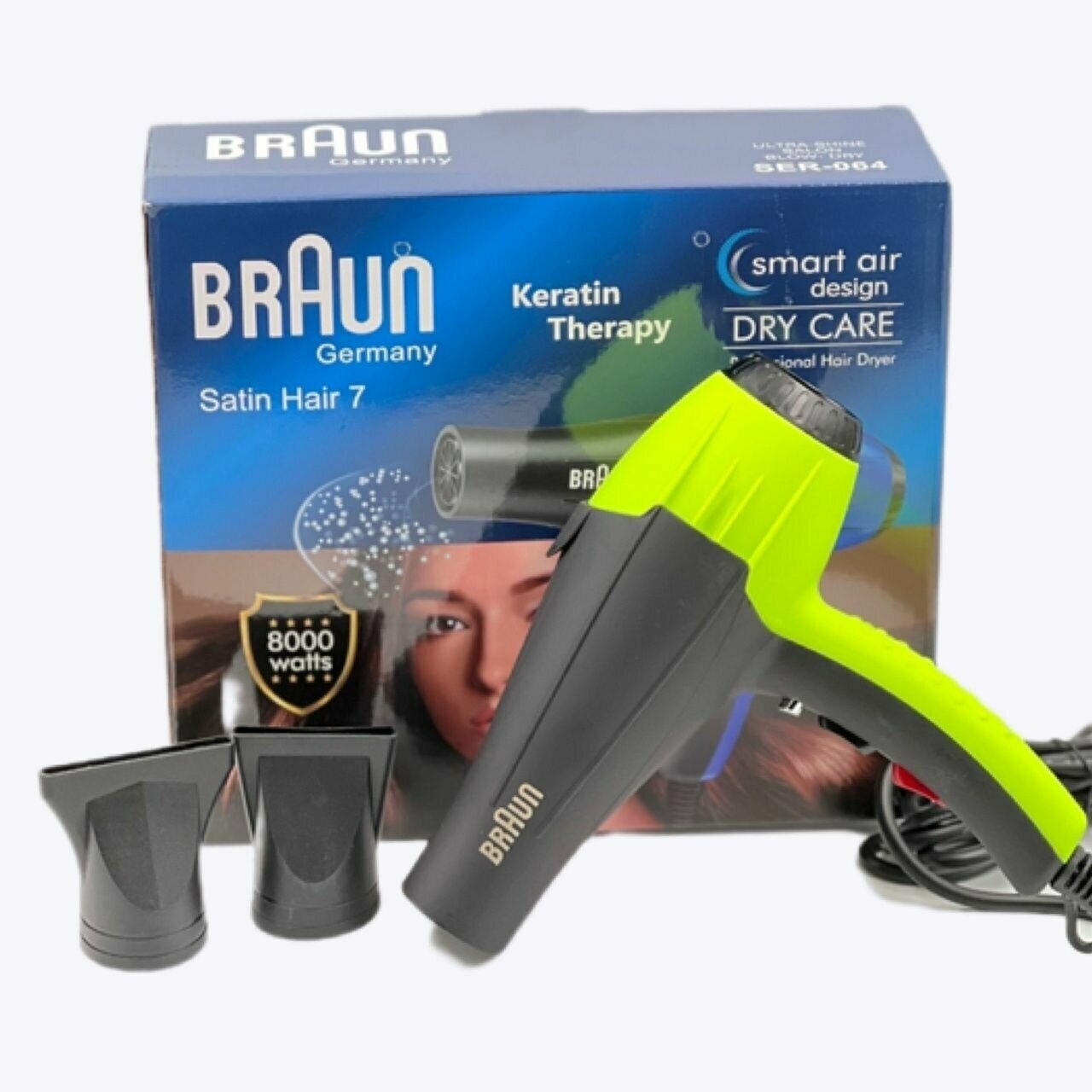 Фен Braun SER-64 с насадками профессиональный зеленый / фен для волос - фотография № 1