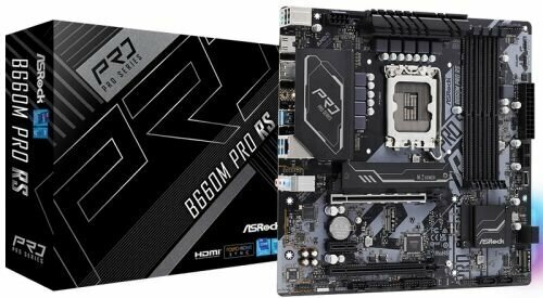 Материнская плата mATX ASRock B660M PRO RS (LGA1700, B660, 4*DDR4 (4800), 4*SATA 6G RAID, 2*M.2, 3*PCIE, 7.1CH, Glan, 4*USB 3.2, HDMI, DP)