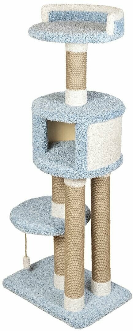 Комплекс для кошек с домиком и игрушкой, когтеточка с лежанкой высокая "Хвастун" голубой - фотография № 14
