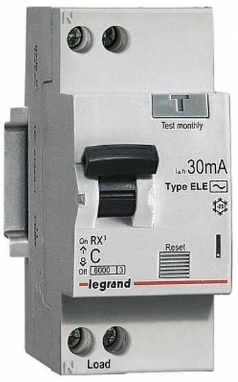 Дифференциальный автомат Legrand RX3, 1P+N, 30мА 25А AC, 419401