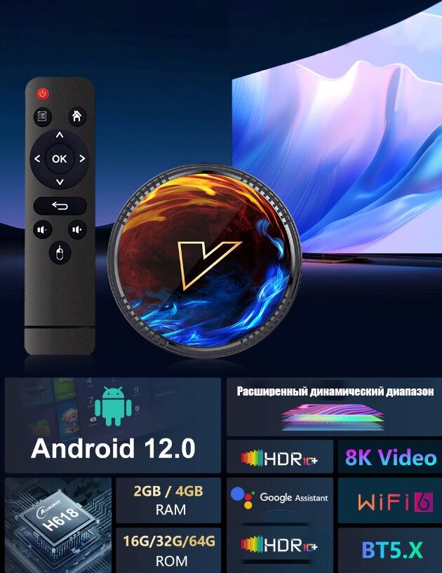 Smart ТВ приставка ANDROID 12 H1 / Медиаплеер телеприставка HD TV 4Gb / 32Gb