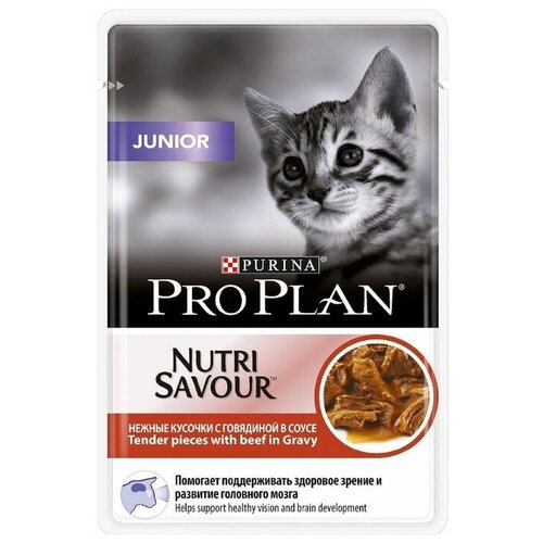 Влажный корм PRO PLAN JUNIOR для котят, говядина в соусе, пауч, 85 г