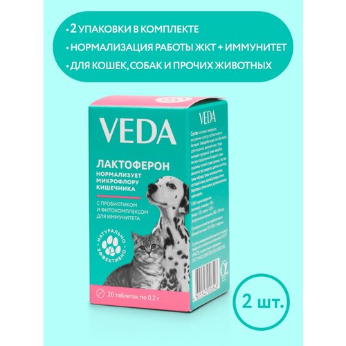 Лактоферон, пробиотический функциональный корм с фитокомплексом для иммунитета, 2 шт, VEDA