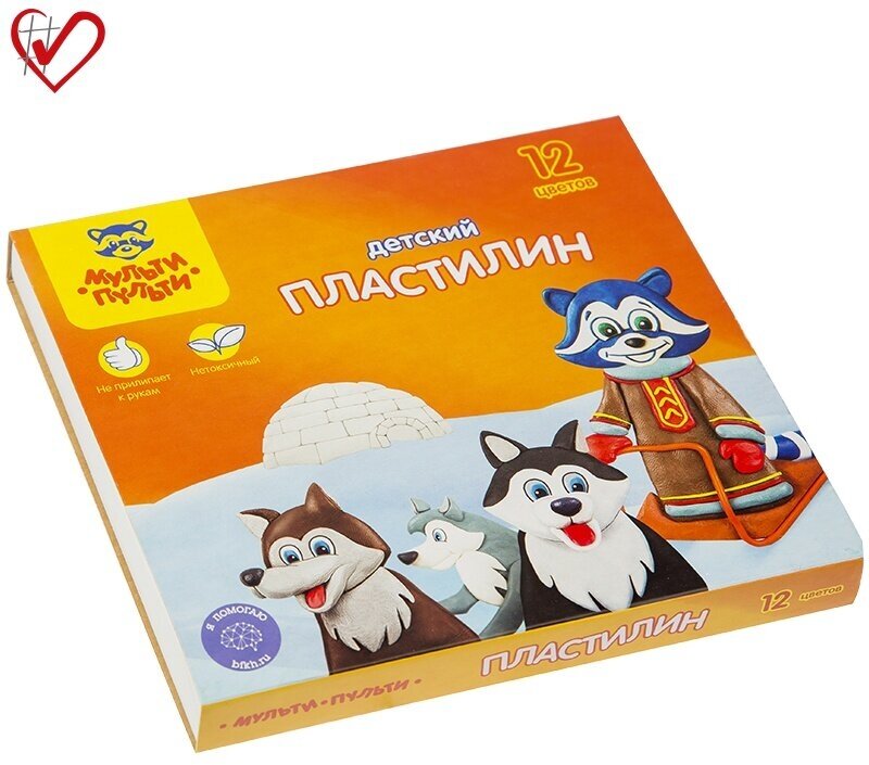 Пластилин Мульти Пульти "Енот на Аляске", 12 цветов, 180 г, со стеком (ДП_10235)