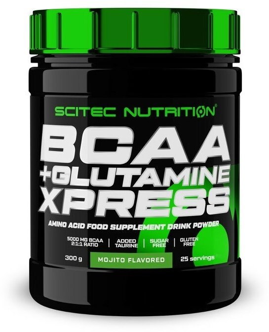 Аминокислоты BCAA 2:1:1, глютамин и таурин Scitec Nutrition BCAA+Glutamine Xpress, 5000 мг в порции, порошок 300 г, мохито