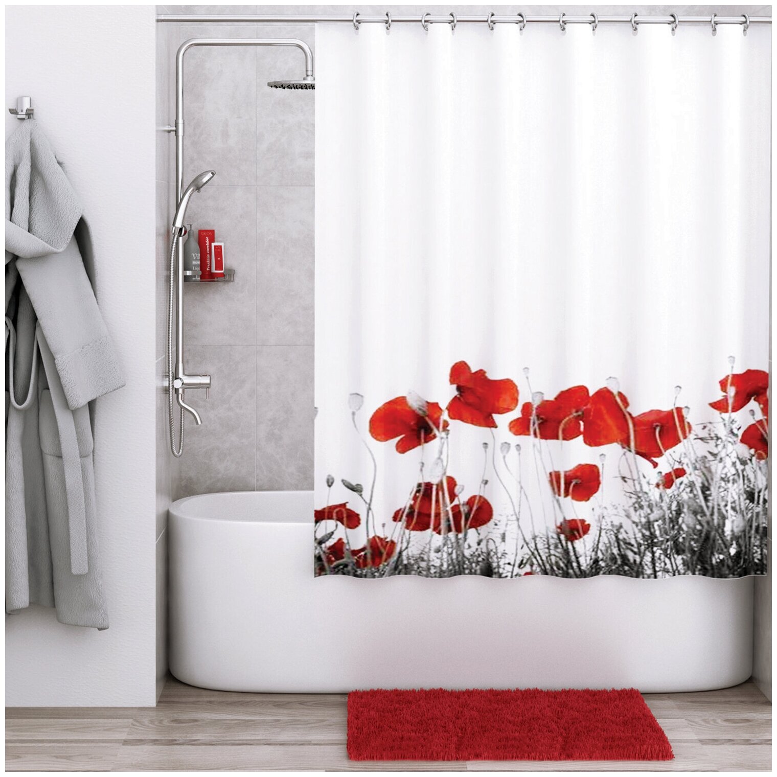 Шторка для ванной тканевая 180*200 WasserKRAFT кольца в комплекте