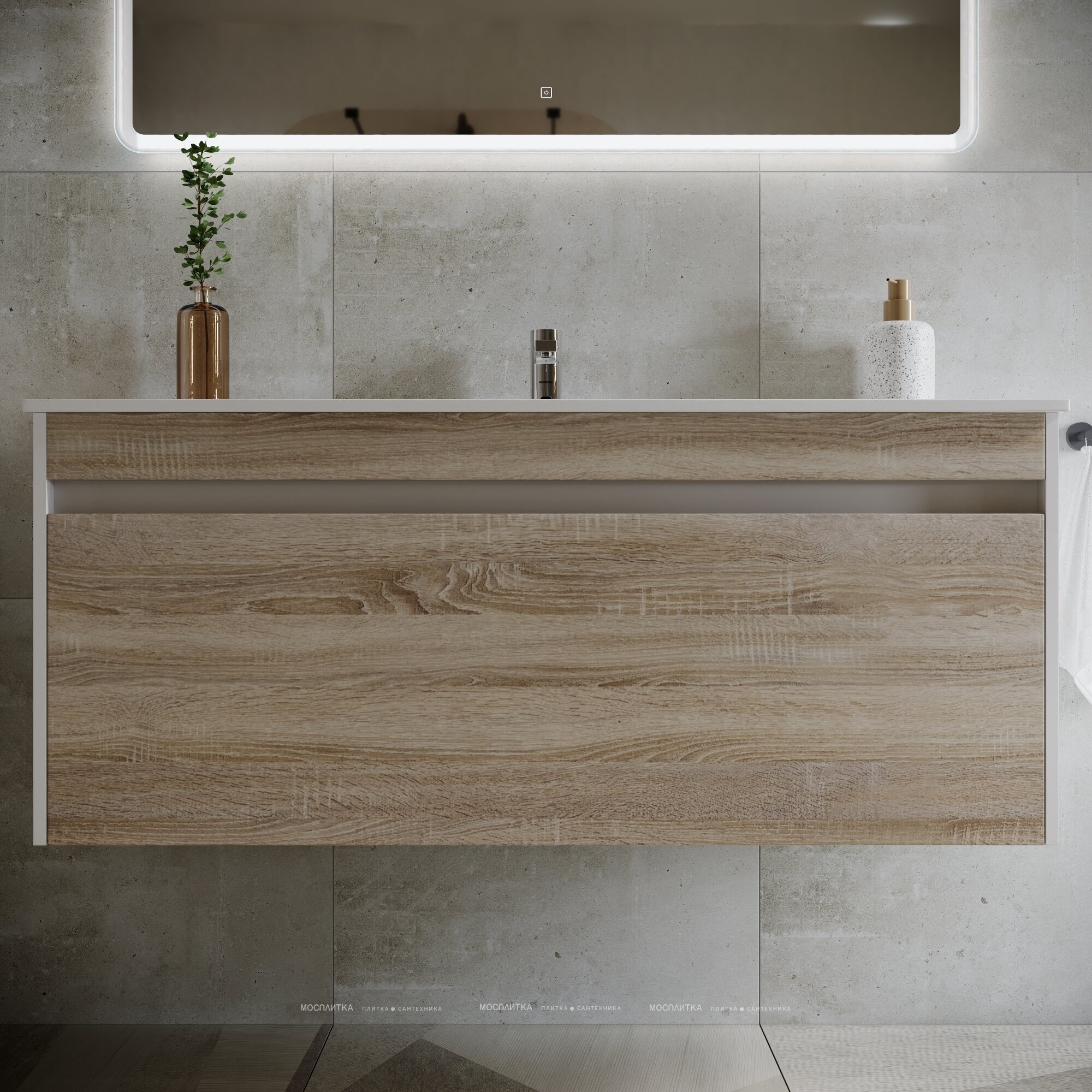 Тумба под раковину Sancos Smart SM120-1E дуб бардолино/белая - фото №4