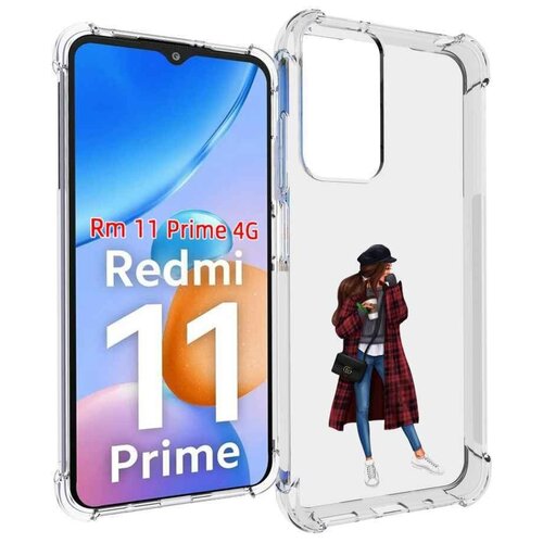 Чехол MyPads девушка-в-клетчатом-пальто для Xiaomi Redmi 11 Prime 4G задняя-панель-накладка-бампер