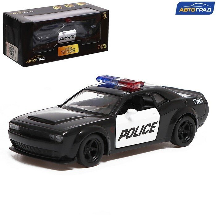 Автоград Машина металлическая DODGE CHALLENGER SRT, 1:32, открываются двери, инерция, полиция