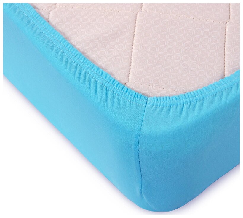 фото Простыня на резинке Текс-Дизайн Голубая, 90х200х20, трикотаж, 100% хлопок