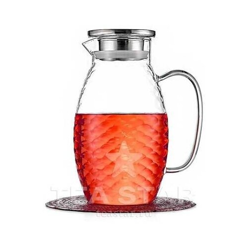 Кувшин стеклянный для воды 1,8 л с крышкой для холодных и горячих напитков