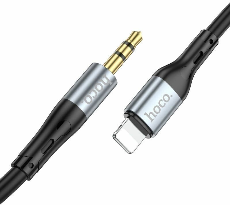 Кабель hoco UPA22 AUX Lightning, Jack 3.5mm (TRS, male) на Lightning (TRS, male) 1 метр чёрный, для автомобильной стереосистемы, телефона, планшета, колонки