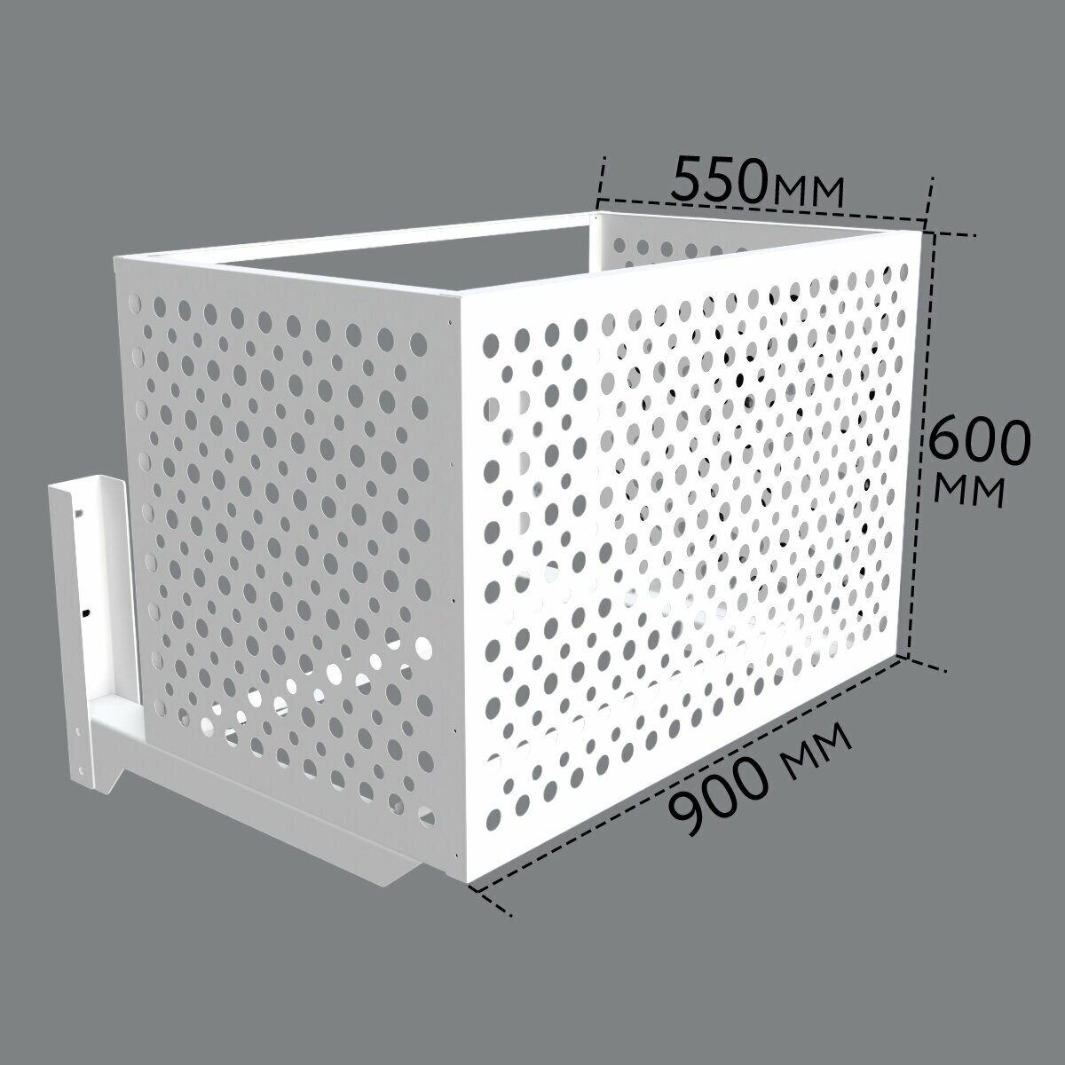 Корзина / короб для наружного блока кондиционера на фасад, 900х600х550мм белая (RAL 9003), перфорация -круги- - фотография № 2