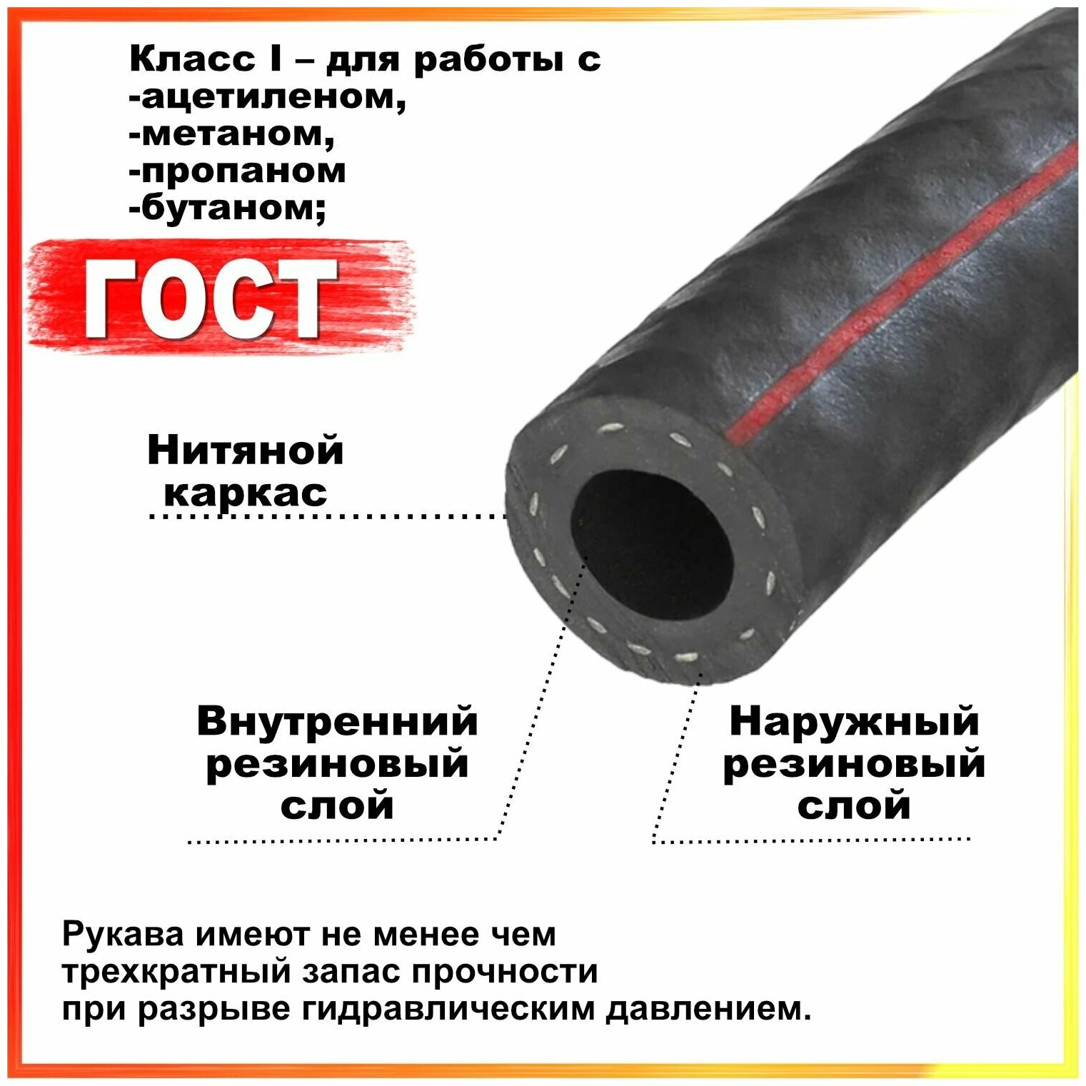 Комплект Шланг газовый пропановый d-63мм 5 метров (I класс)+ кислородный D-63мм(III класс) 5 метров ГОСТ 9356-75