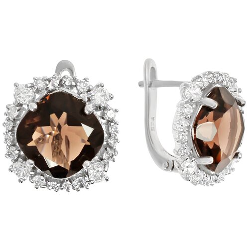 Серьги Balex, серебро, 925 проба, родирование, фианит, раухтопаз