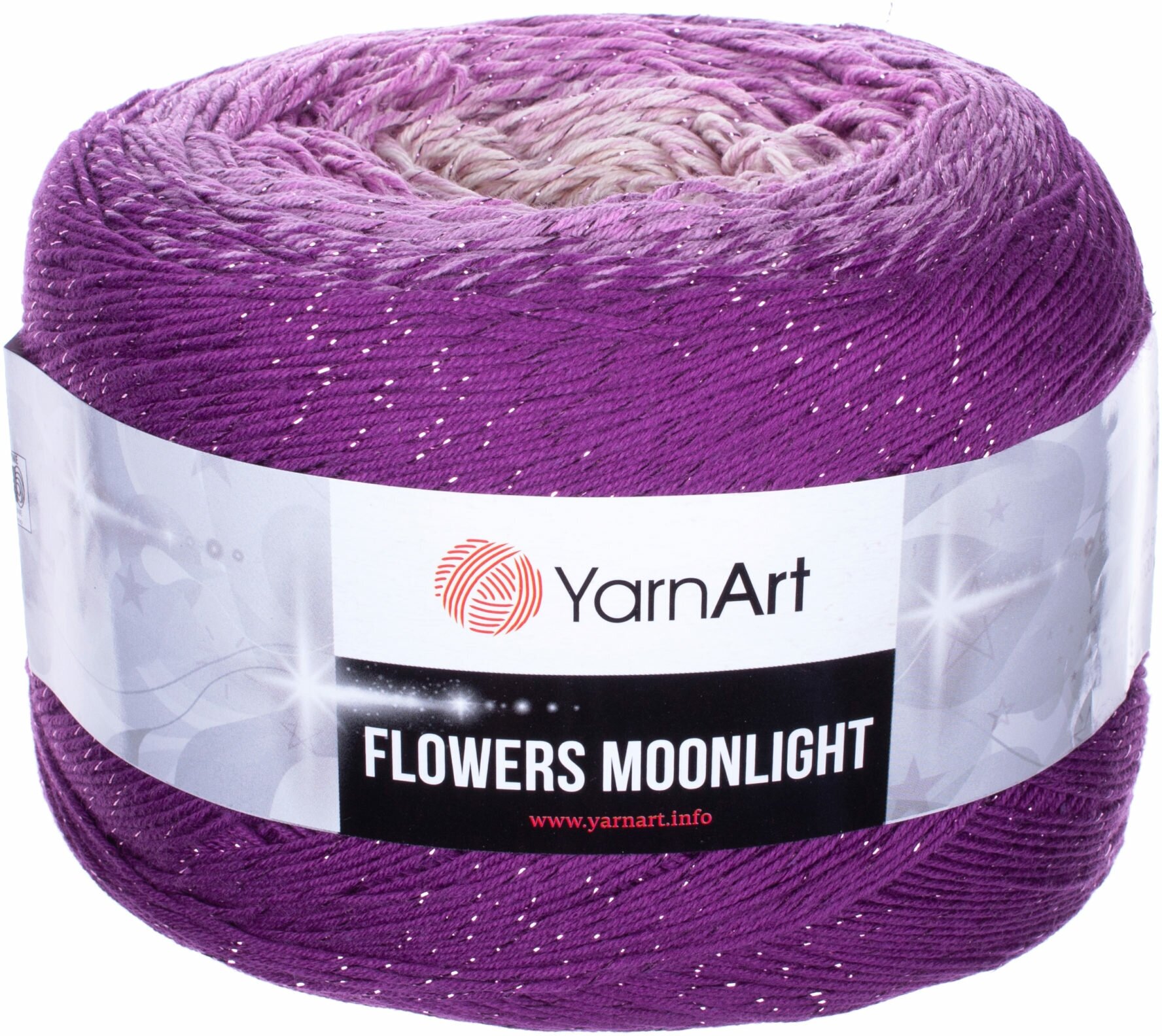 Пряжа YarnArt Flowers Moonlight лиловый-розовосиреневый-молочный (3290), 53%хлопок/43%акрил/4%металлик, 1000м, 260г, 1шт