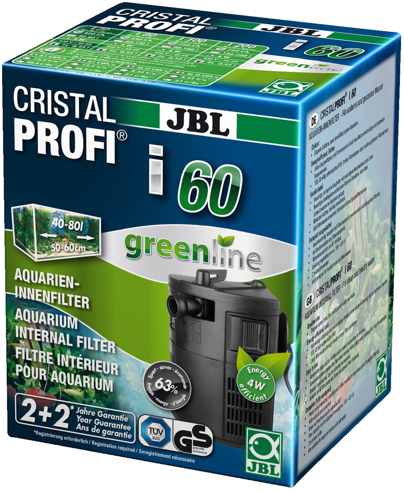 Внутренний угловой фильтр JBL GMBH & CO. KG CristalProfi i60 greenline для аквариумов 40-80 литров, 150-420 л/ч - фотография № 7