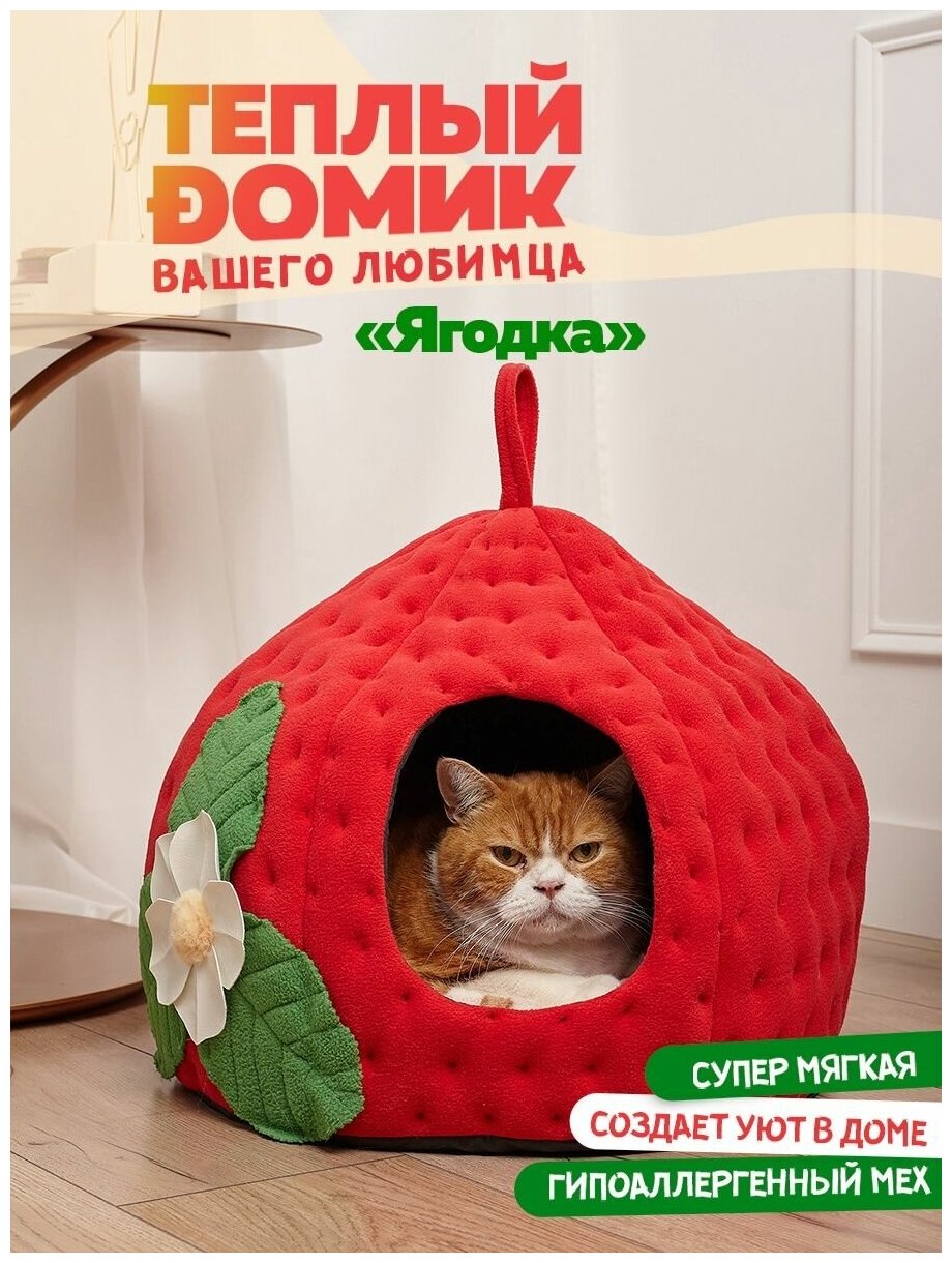 Домик для кошки / Домик для собаки ягодка красная - фотография № 1