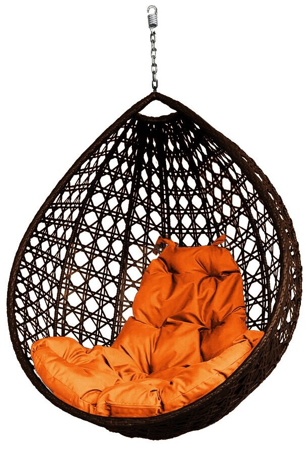 Подвесное кресло капля люкс коричневое (без стойки), оранжевая подушка