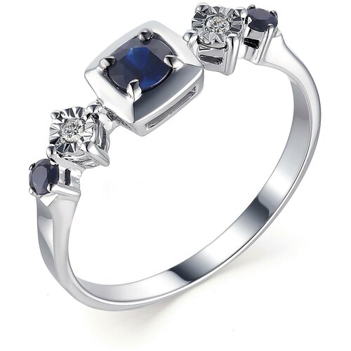 фото Алькор кольцо с сапфирами и бриллиантами из белого золота 13279-202, размер 17