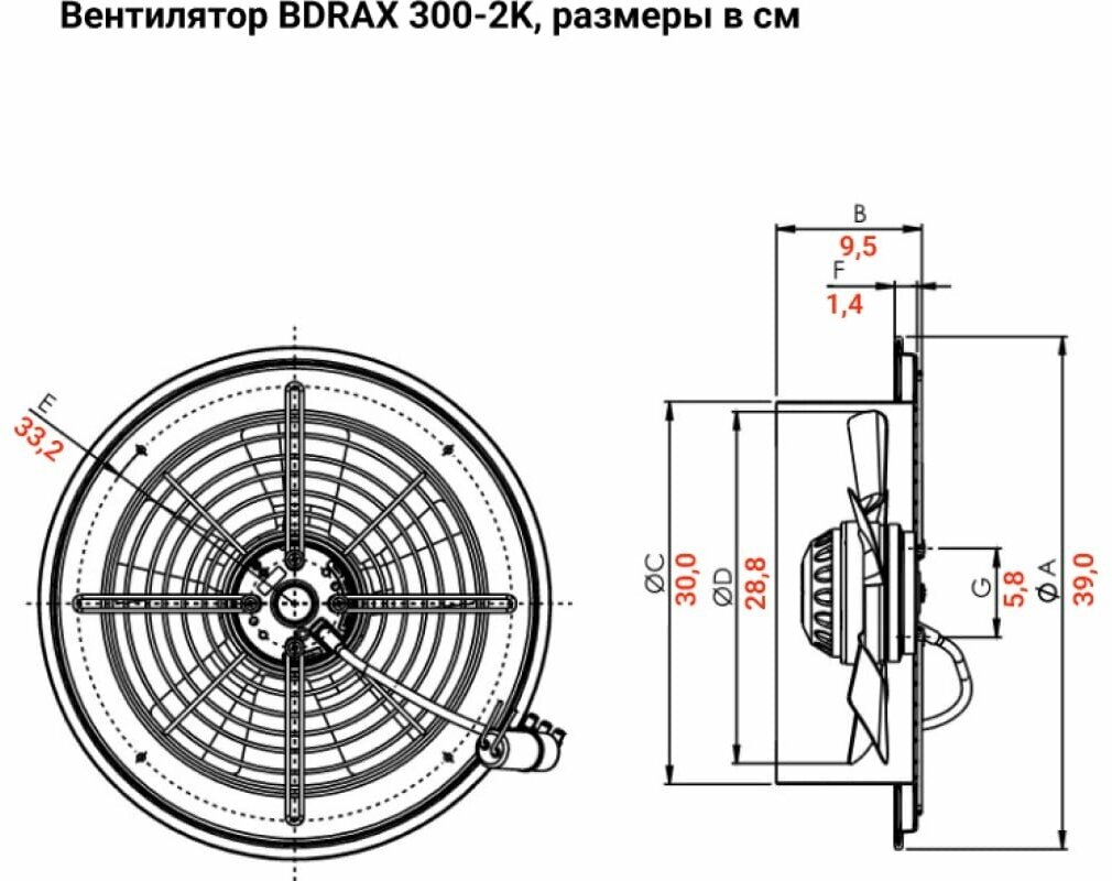 Осевой вентилятор охлаждения с защитной решеткой BVN BDRAX 300-2K, вытяжной, 2020 м3/час, 140 Вт, корпус и крыльчатка из листовой стали - фотография № 5