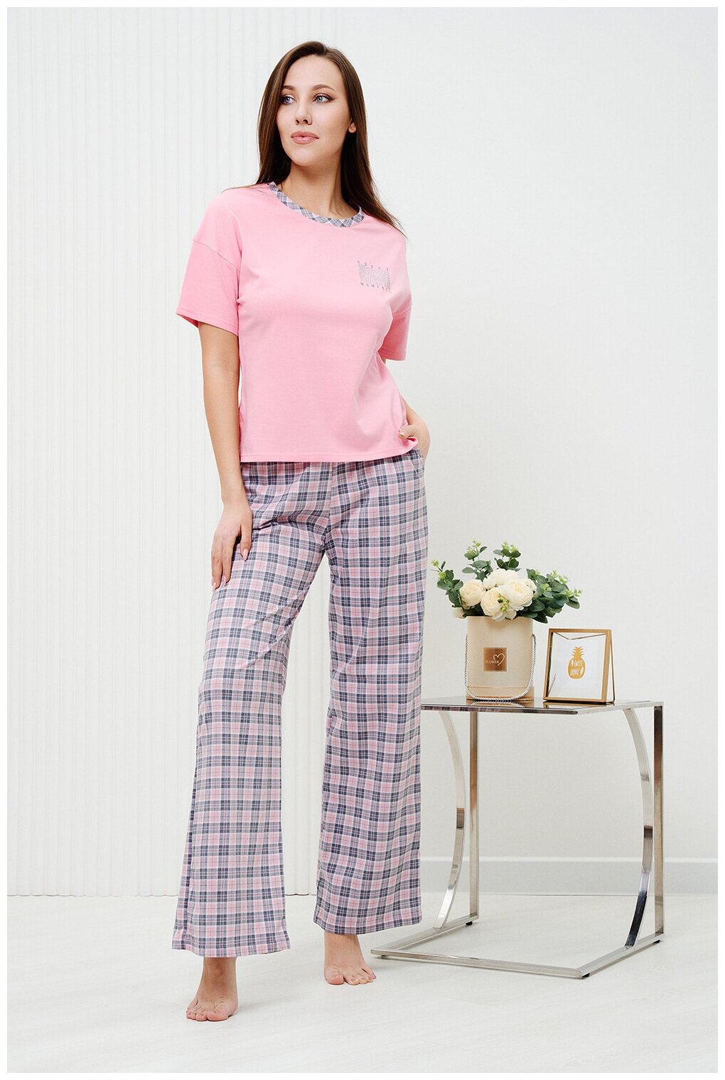 Женская пижама/ костюм (брюки+ футболка), размер 52 - фотография № 2
