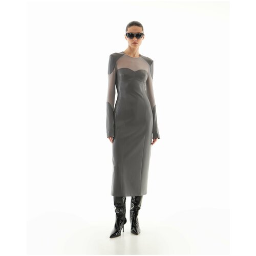 Платье Sorelle, вечернее, прилегающее, миди, подкладка, размер S, серебряный, серый