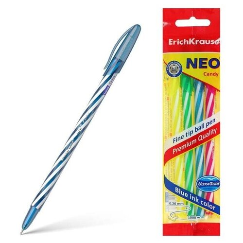 Ручка шариковая ErichKrause Neo Candy, чернила синие, 4 штуки