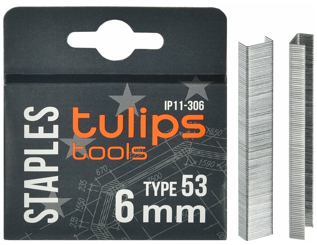 Скобы тип 53 (1000 шт; 6 мм) для степлера Tulips tools IP11-306 - фотография № 1