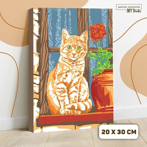 картина по номерам рыжий кот и бабочка Картина по номерам на холсте с подрамником «Рыжий кот» 20х30 см