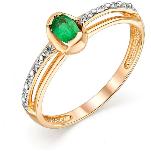 фото Алькор кольцо с изумрудом и бриллиантами из красного золота 13583-101, размер 17