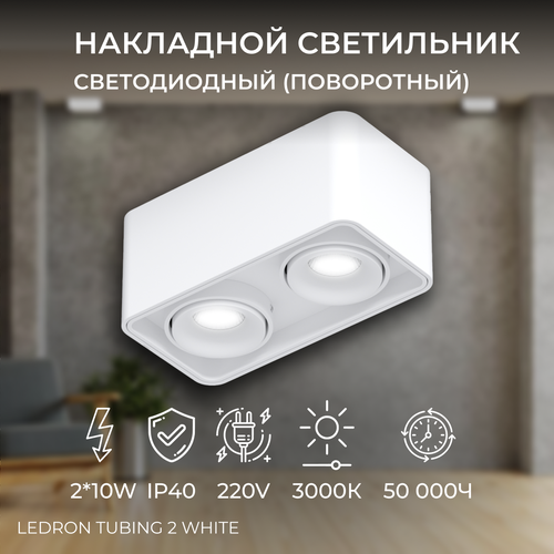 Накладной светодиодный светильник, двойной поворотный TUBING 2 White 2*10W