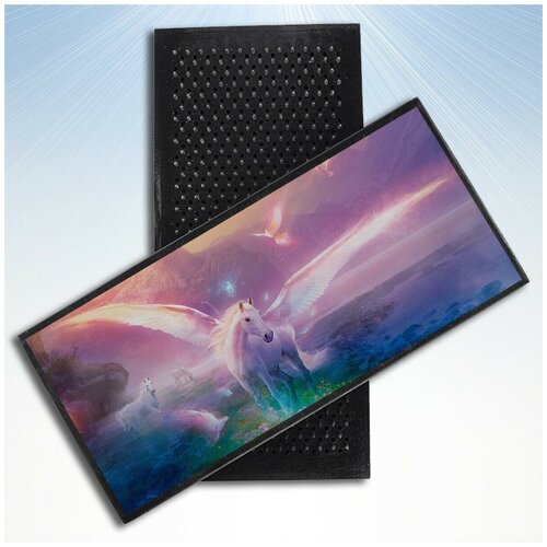 фото Доска садху для йоги с гвоздями, уф печать животные фэнтези пейзаж пегас - 3334 шаг 10мм woodart