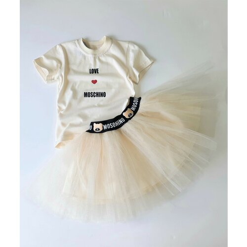 фото Комплект одежды , футболка и юбка, нарядный стиль, размер 134, бежевый dоня_shка