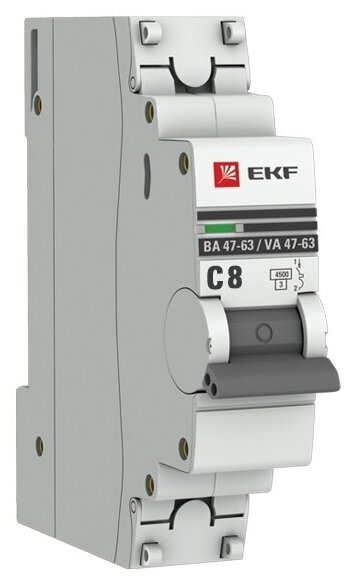 Автоматический выключатель 1P 8А (C) 4,5kA ВА 47-63, EKF PROxima
