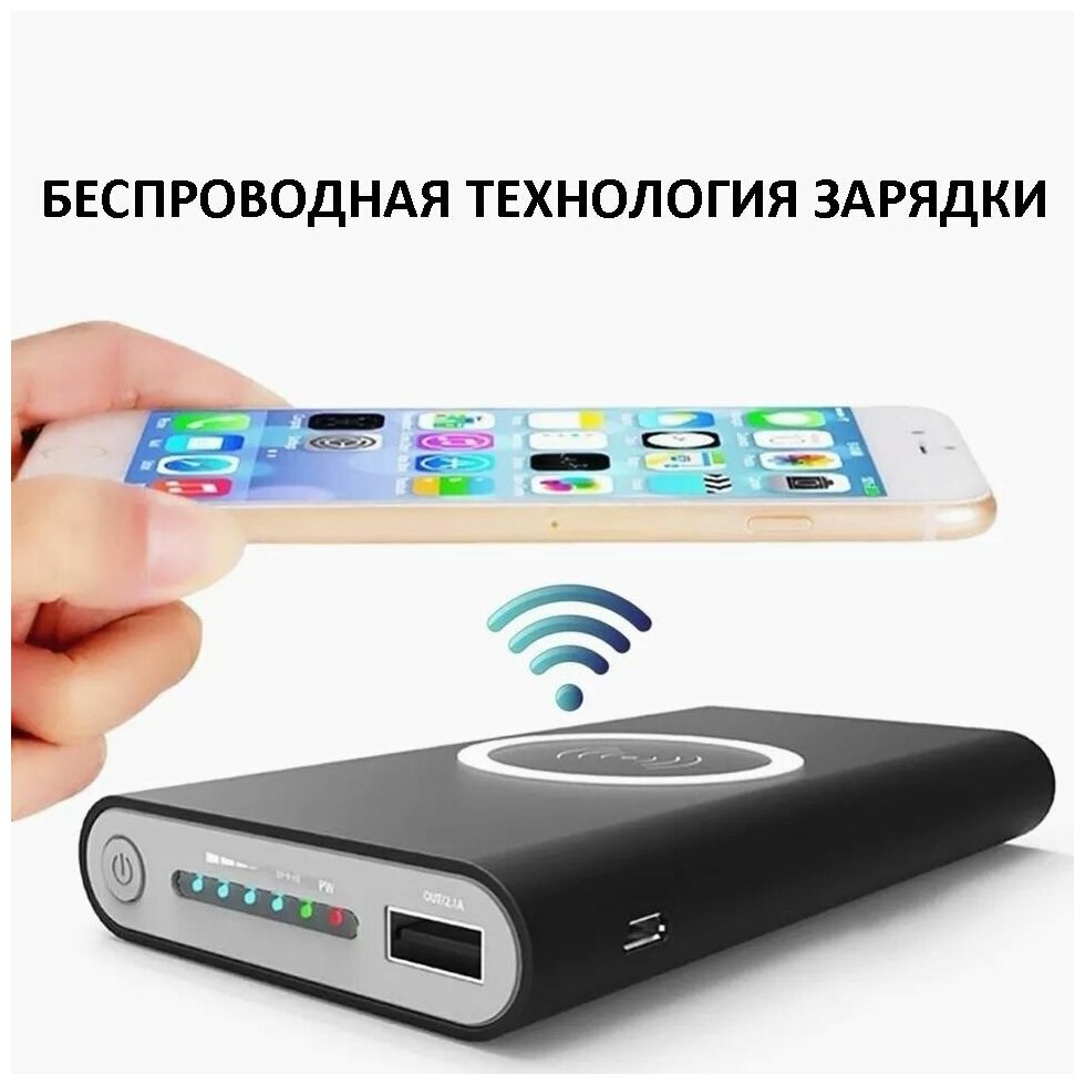 Внешний аккумулятор Power Bank /10000 мАч / с возможностью беспроводной зарядки / с портативным QI для всех смартфонов.