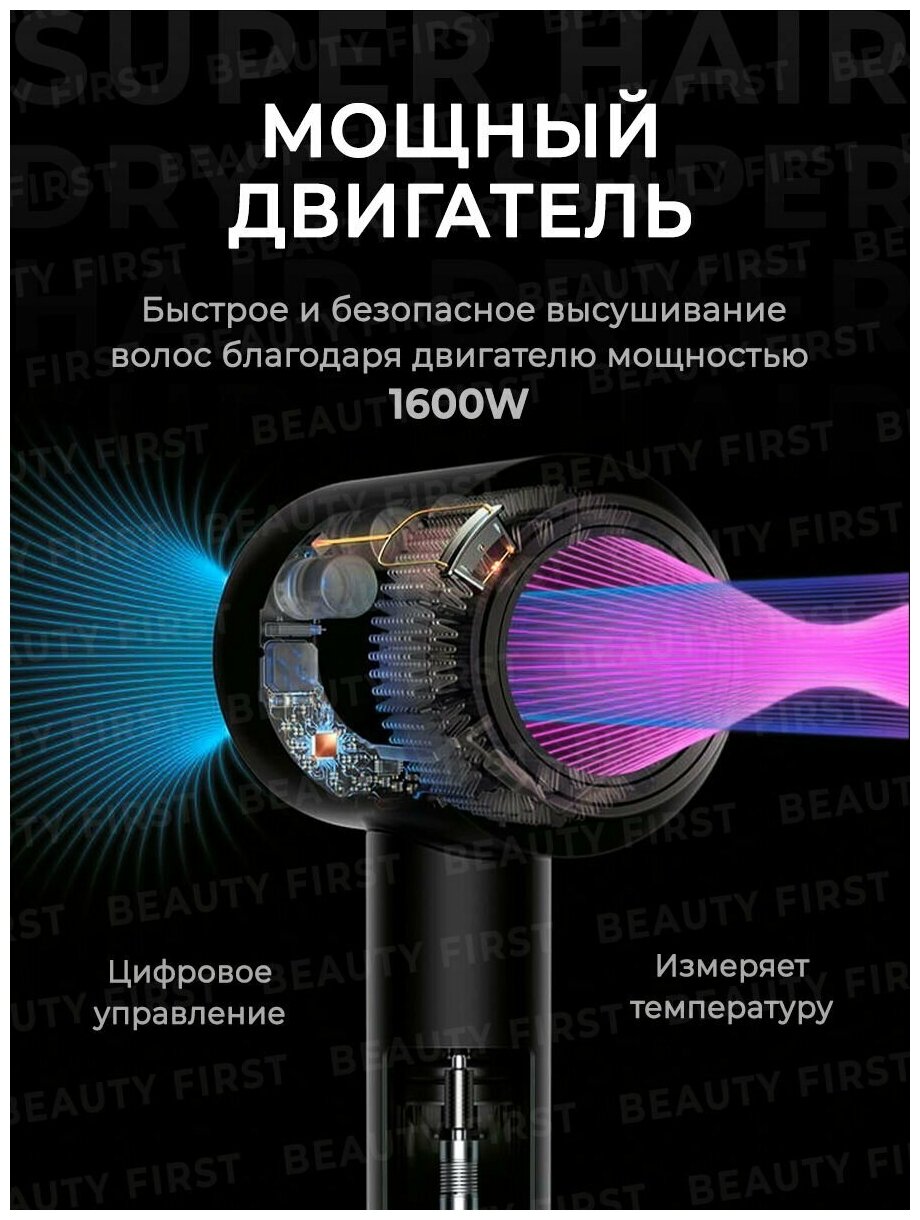 Фен для волос Super Hair Dryer, 5 насадок / Стайлер для укладки волос / Фен для волос с насадками / Фен стайлер для волос / Фен профессиональный - фотография № 8