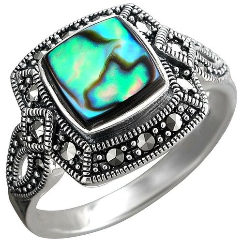 фото Эстет кольцо с марказитами и ониксами из чернёного серебра с26к450978ч, размер 18