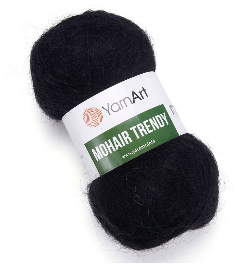 Пряжа для вязания YarnArt 'Mohair trendy', 100г, 220м (50% мохер, 50% акрил) (102 черный), 5 мотков