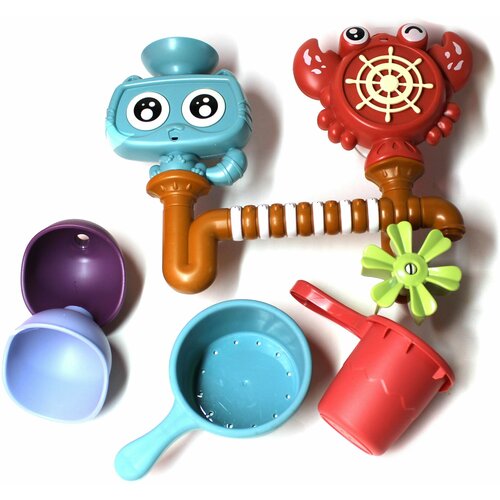 Игровой набор для ванны, краб с лейками и китом/ Крабик для ванны с фонтаном игрушки для ванны умка игрушка для ванны крабик шаинский музыка