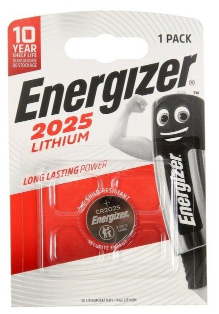 Energizer Батарейка литиевая Energizer, CR2025-1BL, 3В, блистер, 1 шт.