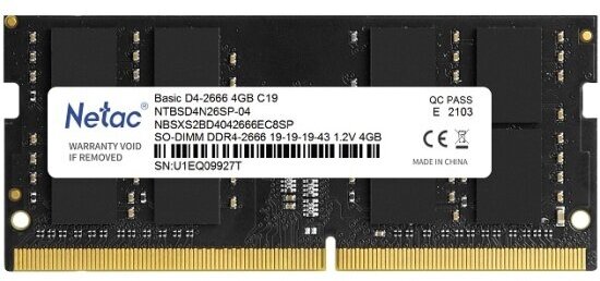 Оперативная память Netac DDR4 SO-DIMM 4Gb 2666MHz pc-21300 (NTBSD4N26SP-04)