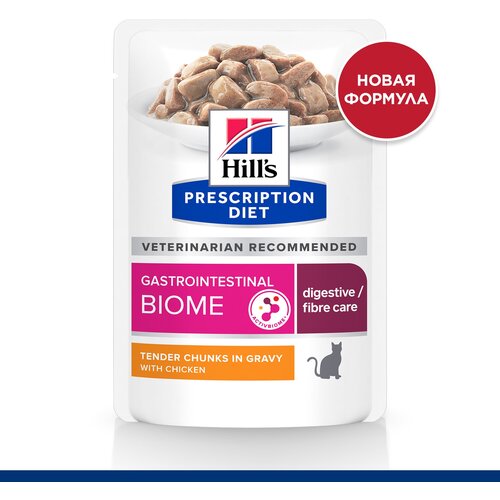 Влажный диетический корм для кошек Hill's Prescription Diet Gastrointestinal Biome при расстройствах пищеварения, с курицей, 12 шт * 85г