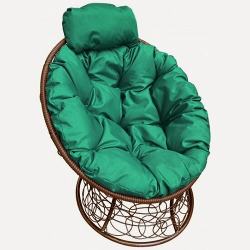 Изображение товара Кресло M-group Папасан мини ротанг коричневое + зеленая подушка