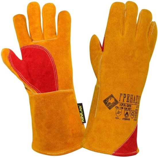 Перчатки-краги Гренадер спилковые утепленные пятипалые, желтые