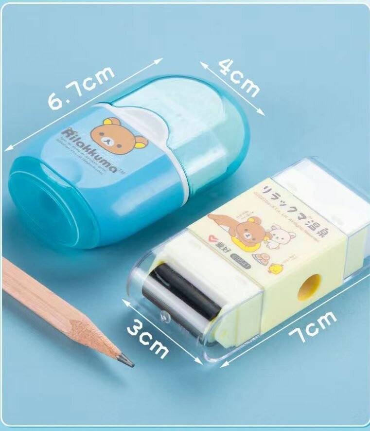 Ластик-точилка 2в1, одно отверстие под карандаш, с ластиком в корпусе, синяя — фото 1