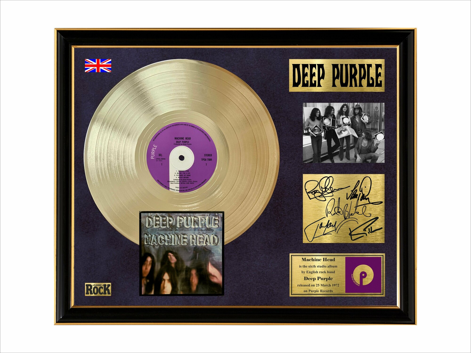 Deep Purple Machine Head золотой диск в рамке 45х55