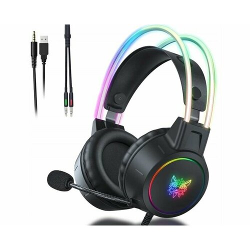 Игровые наушники проводные с микрофоном Onikuma X15 / RGB подсветка / черный